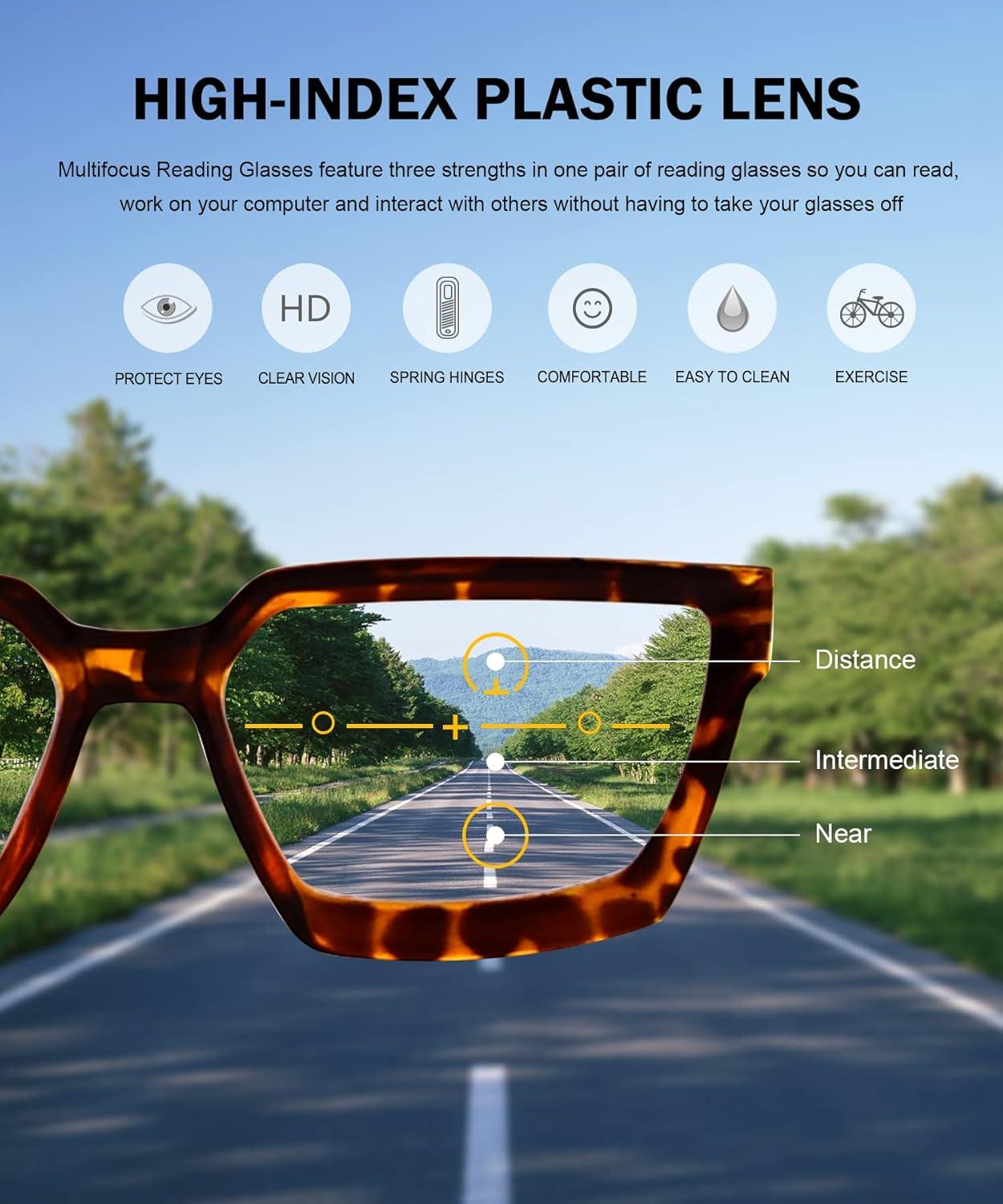 imageEyekepper Multifocus Progressive Computer Readers Women  Noline Trifocal Reading Glasses Blue Light Filter Oversize Frame  Tortoise 150Tortoise