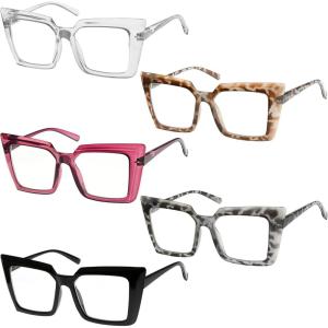 imageEyekepper Oversized Reading Glasses for Women Fashion Readers5 Pack Mix Color