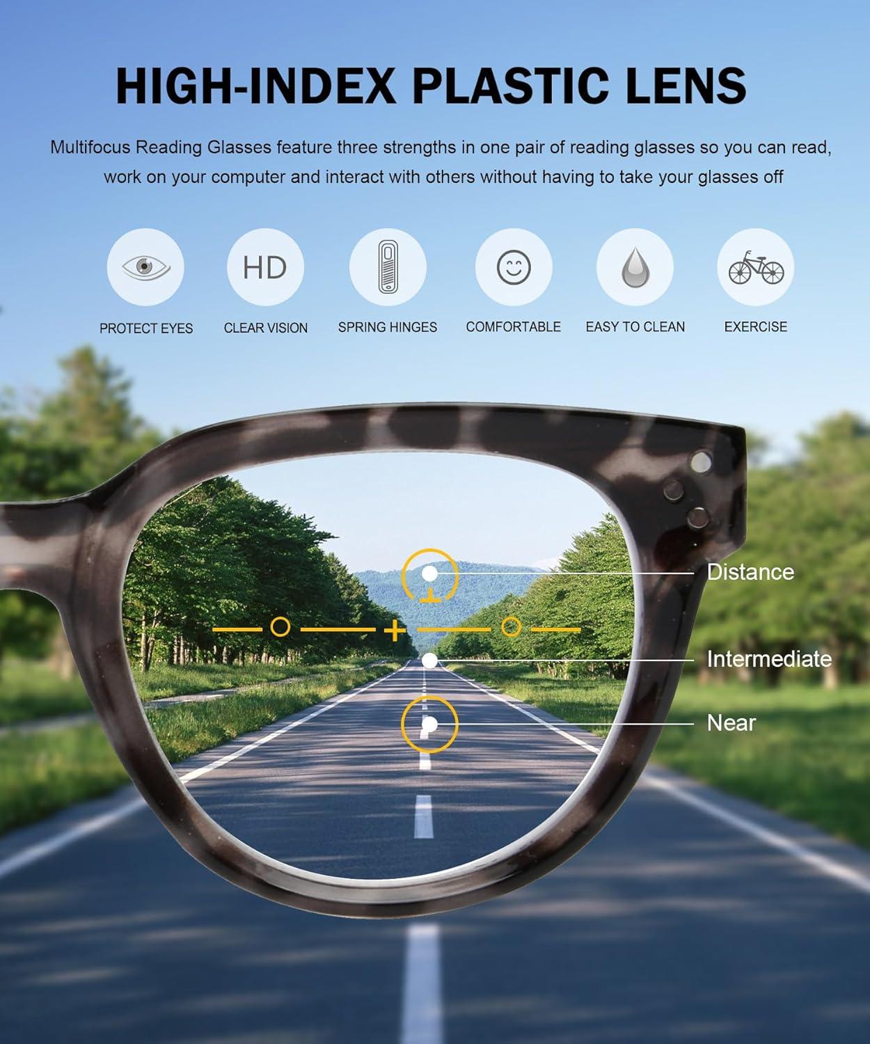 imageEyekepper Blue Light Filter Multifocus Progressive Computer Readers Women  Oversize Noline Trifocal Reading GlassesGrey Tortoise