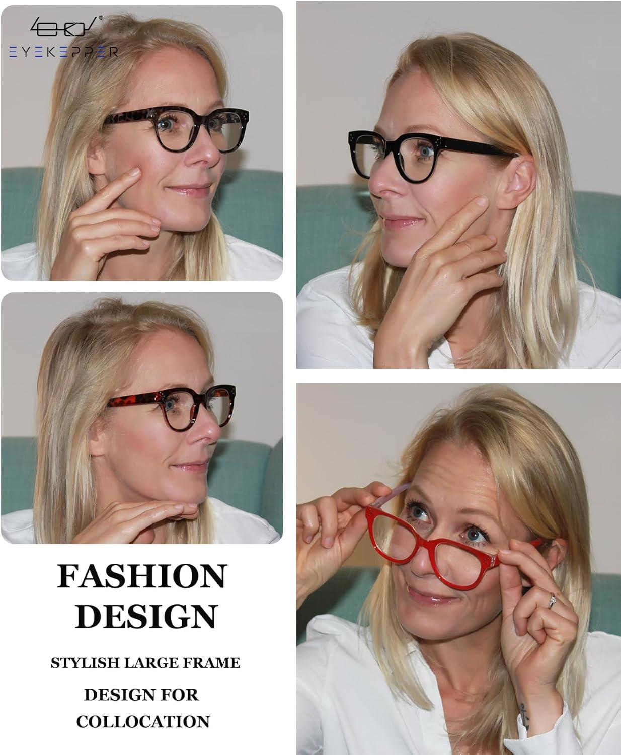 imageEyekepper Blue Light Filter Multifocus Progressive Computer Readers Women  Oversize Noline Trifocal Reading GlassesGrey Tortoise