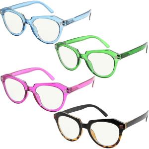 imageEyekepper 4Pack Progressive Multifocus Reading Glasses Blue Light Blocking Women No Line Multifocal Readers CatEye4 Pack Mix Color
