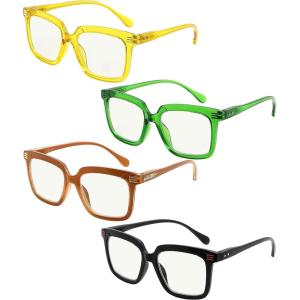 imageEyekepper 4Pack Progressive Multifocus Reading Glasses Blue Light Blocking for Women No Line Multifocal Readers Square Design 1004 Pack Mix Color