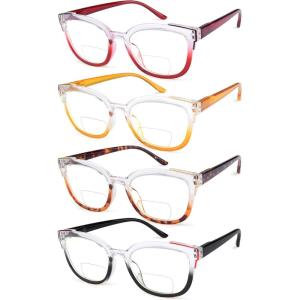 imageEyekepper 4pack Bifocal Reading Glasses Women Bifocal Readers Two Tone 204 Pack Clear Lens Mix Color