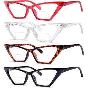imageEyekepper 4pack Bifocal Reading Glasses Women Cat Eye Oversized Bifocal Readers4 Pack Clear Lens Mix Color
