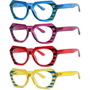 imageEyekepper 4pack Bifocal Reading Glasses Women Oval Lens Bifocal Readers4 Pack Clear Lens Mix Color