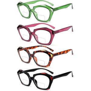 imageEyekepper 4pack Bifocal Reading Glasses for Women Oval Lens Bifocal Readers 154 Pack Clear Lens Mix Color