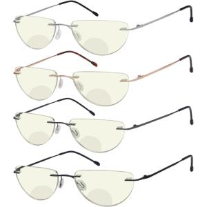 imageEyekepper 4pack Rimless Bifocal Reading Glasses Blue Light Blocking Half Moon Bifocal Readers4 Pack Mixedcolor Bifocal Reading Glasses Blue Light Blocking