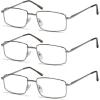 imageEyekepper 3pack Readers Rectangular Spring Temple Large Metal Reading Glasses Men Black 250Silver