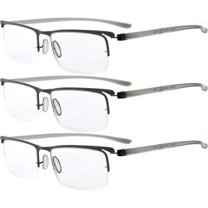 imageEyekepper 3 Pairs Halfrim Reading Glasses for Men Metal Readers Silver Frame 175Gunmetal