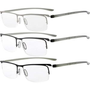 imageEyekepper 3 Pairs Halfrim Reading Glasses for Men Metal Readers Silver Frame 175Mix