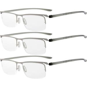 imageEyekepper 3 Pairs Halfrim Reading Glasses for Men Metal Readers Silver Frame 175Silver