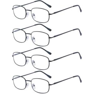imageEyekepper 4 Pairs Reading Glasses Metal Frame Reader Eyeglasses with Spring Hinges for Men for Women ReadingBlack