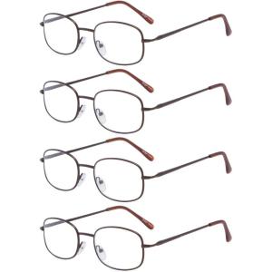 imageEyekepper 4 Pairs Reading Glasses Metal Frame Reader Eyeglasses with Spring Hinges for Men for Women ReadingBrown