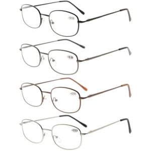 imageEyekepper 4 Pairs Reading Glasses Metal Frame Reader Eyeglasses with Spring Hinges for Men for Women ReadingMulticoloured