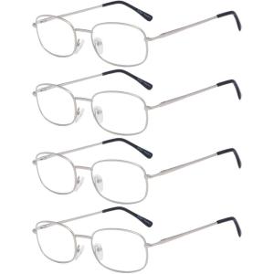 imageEyekepper 4 Pairs Reading Glasses Metal Frame Reader Eyeglasses with Spring Hinges for Men for Women ReadingSilver
