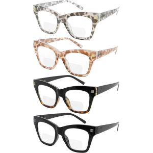 imageEyekepper 4Pack Bifocal Reading Glasses Women Large Frame Bifocal Readers4pcs Clear Lensmix