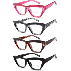 imageEyekepper 4Pack Bifocal Reading Glasses for Women Cateye Bifocal Readers4 Pack Clear Lens Mix Color