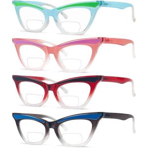 imageEyekepper 4pack Bifocal Reading Glasses Women Cat Eye Bifocal Readers4 Pack Clear Lens Mix Color
