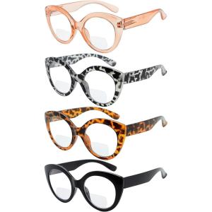 imageEyekepper 4pack Bifocal Reading Glasses for Women  Oval Round Bifocal ReadersSet of 4 Clear Lens