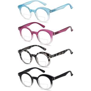 imageEyekepper 4pack Bifocal Reading Glasses for Women Small Round Bifocal Readers4 Pack Clear Lens Mix Color