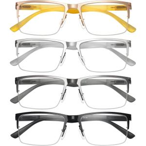 imageEyekepper 4pack HalfRim Reading Glasses Lightweight Metal Rectangle Reader for Men4 Pack Mix Color