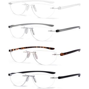 imageEyekepper 4pack Rimless Reading Glasses Lightweight Women Men Half Moon Readers 104 Pack Mix Color1