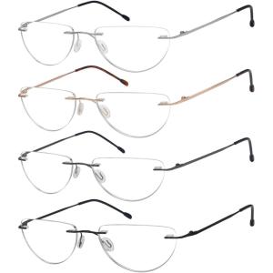 imageEyekepper 4pack Rimless Reading Glasses Lightweight Women Men Half Moon Readers 104 Pack Mix Color2