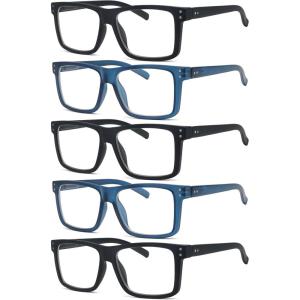 imageEyekepper 5pack Oversized Reading Glasses Square Large Frame Readers for Men and Women 6003 Pack Black and 2 Pack Blue