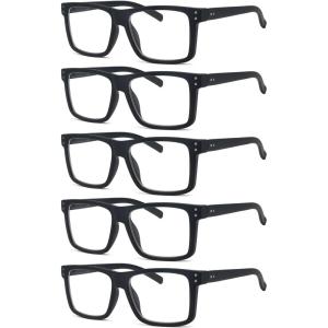 imageEyekepper 5pack Oversized Reading Glasses Square Large Frame Readers for Men and Women 6005 Pack All Black