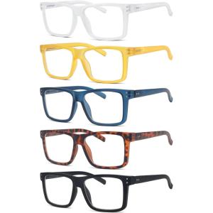 imageEyekepper 5pack Oversized Reading Glasses Square Large Frame Readers for Men and Women 6005 Pack Mix Color