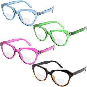 imageEyekepper Bifocal Reading Glasses Women 4Pack Ladies Bifocal Readers Cateye Style4pcs Clear Lensmix