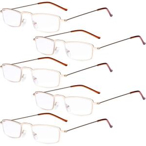 imageEyekepper 5Pack Stainless Steel Frame Halfeye Style Reading Glasses Readers Gunmetal5 Pcs All Gold