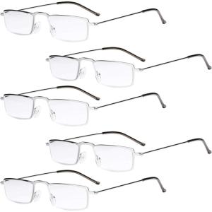 imageEyekepper 5Pack Stainless Steel Frame Halfeye Style Reading Glasses Readers Gunmetal5 Pcs All Silver