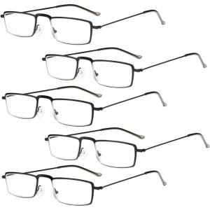 imageEyekepper 5Pack Straight Thin Stamped Metal Frame HalfEye Style Reading Glasses Readers Gunmetal 25Black