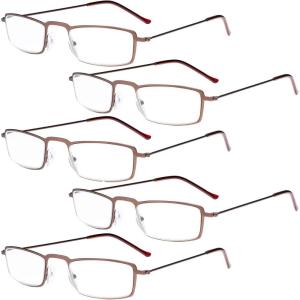 imageEyekepper 5Pack Straight Thin Stamped Metal Frame HalfEye Style Reading Glasses Readers Gunmetal 25Brown