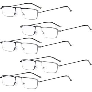 imageEyekepper 5Pack Straight Thin Stamped Metal Frame HalfEye Style Reading Glasses Readers Gunmetal 25Gunmetal