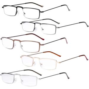 imageEyekepper 5Pack Straight Thin Stamped Metal Frame HalfEye Style Reading Glasses Readers Gunmetal 25Mix