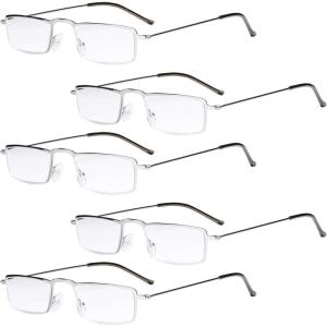 imageEyekepper 5Pack Straight Thin Stamped Metal Frame HalfEye Style Reading Glasses Readers Gunmetal 25Silver