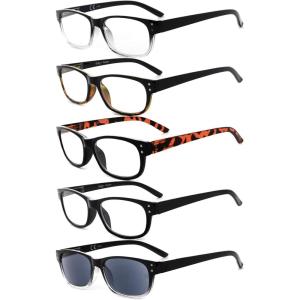 imageEyekepper Classic Reading Glasses for Men 5 Pack Spring Hinges Readers5 Pairs Mix