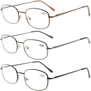 imageEyekepper Metal Frame Spring Hinged Arms Reading Glasses 3 Pair Brown Valupac Metal Readers 1003 Pcs Mix
