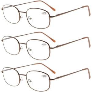 imageEyekepper Metal Frame Spring Hinged Arms Reading Glasses 3 Pair Brown Valupac Metal Readers 100Brown