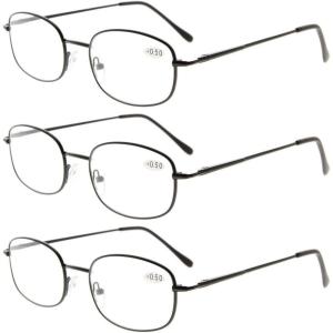 imageEyekepper Metal Frame Spring Hinged Arms Reading Glasses 3 Pair Valupac Metal Readers BlackBlack