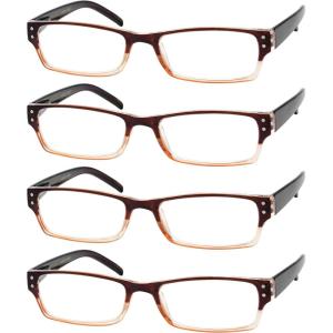 imageEyekepper Reading Glasses4 Pack Include Reading Sunglasses for Women Men Reading Under The SunTwoTone Reader EyeglassesBrown4pcs All Clear Lens