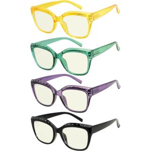 imageEyekepper 4Pack Reading Glasses for Women Rhinestone Readers Cateye Eyeglasses 225Blue Light Blocking Reading Glasses