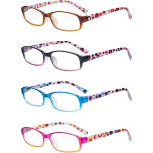 imageEyekepper 4 Pack Ladies Reading Glasses  Cute Readers with Colorful Polka Dots Patterned Temple for Women Reading 1754 Pairs Mix