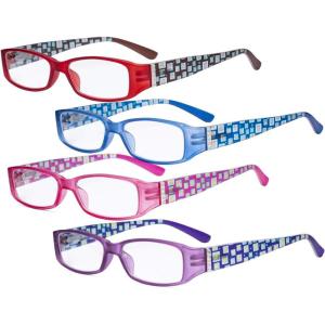 imageEyekepper 4 Pack Ladies Reading Glasses  Stylish Readers for Women Reading with Pattern Arms and Crystals 1754 Pairs Mix