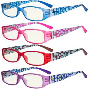 imageEyekepper 4 Pack Ladies Reading Glasses  Stylish Readers for Women Reading with Pattern Arms and Crystals 175Blue Light Blockingb404 Pairs