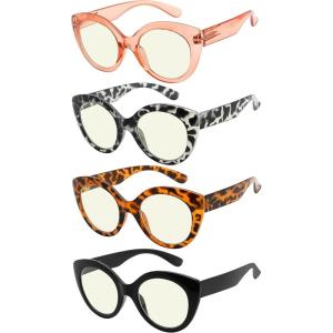 imageEyekepper 4Pack Round Reading Glasses for Women Large Frame Readers 100Blue Light Blockingb404 Pairs