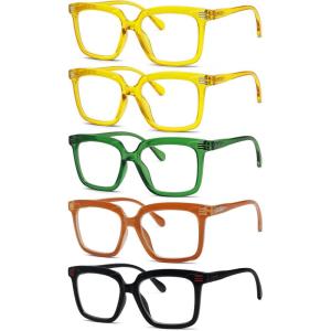 imageEyekepper 5Pack Square Reading Glasses for Women Large Frame Readers 2005pcsmix2 Yellow