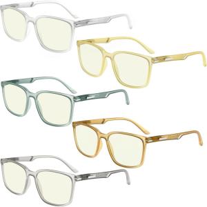 imageEyekepper 5Pack Large Frame Mens Womens Reading Glasses with Spring Hinge One for Each ColorBlue Light Blockingb405 Pairs